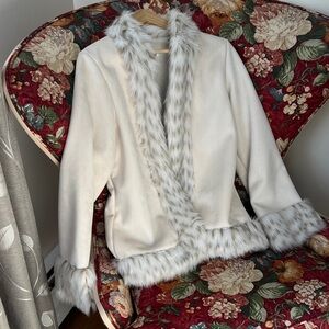 White House Black Market Cream Faux Fur Jacket